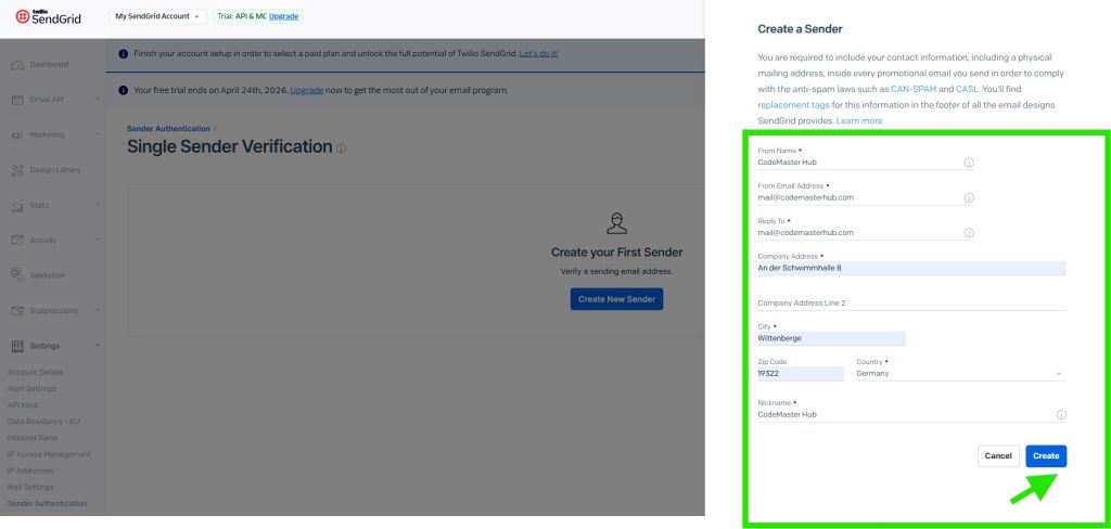 003 create a sender - CodeMaster Hub