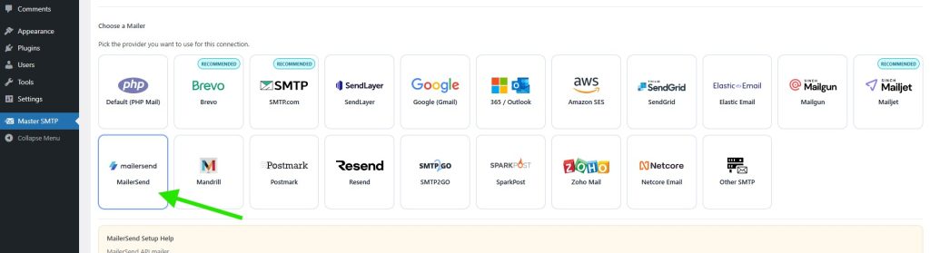 013 deliverykitsmtp mailersend setup mailersend selected - CodeMaster Hub