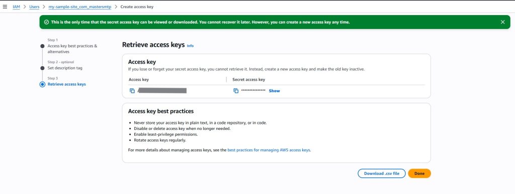 deliverykitsmtp aws access key page - CodeMaster Hub