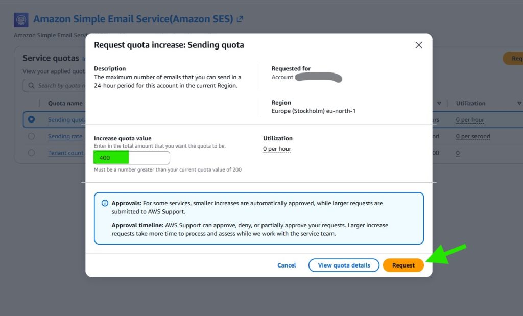 deliverykitsmtp aws increase quota 400 - CodeMaster Hub
