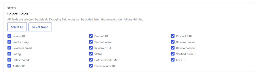 Supported WooCommerce review export fields in StoreMove
